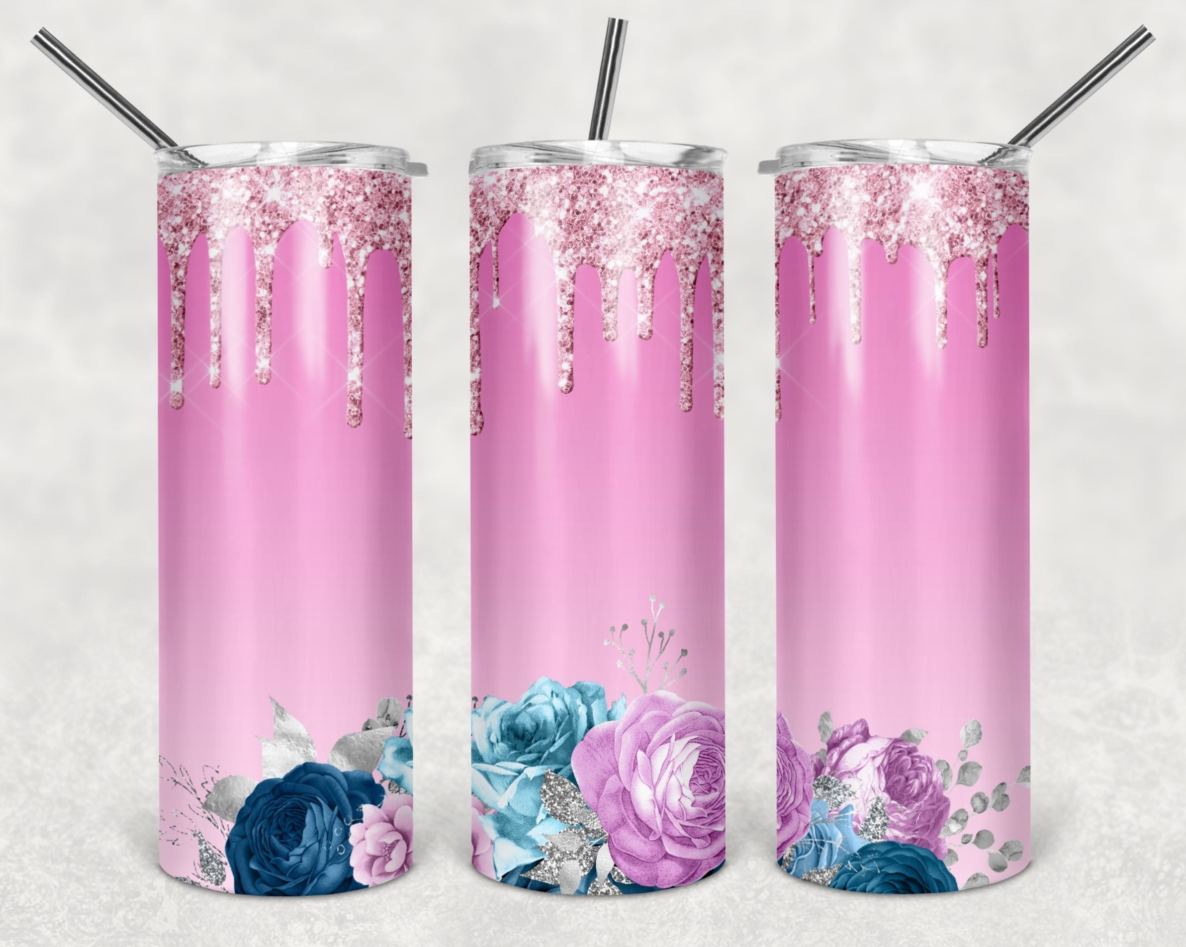 Pink Floral Drip Tumbler