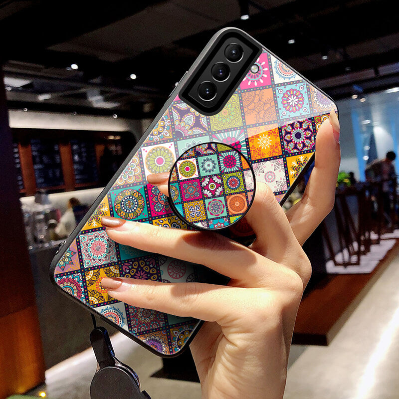Boho style Glass Popsocket phone case for Samsung