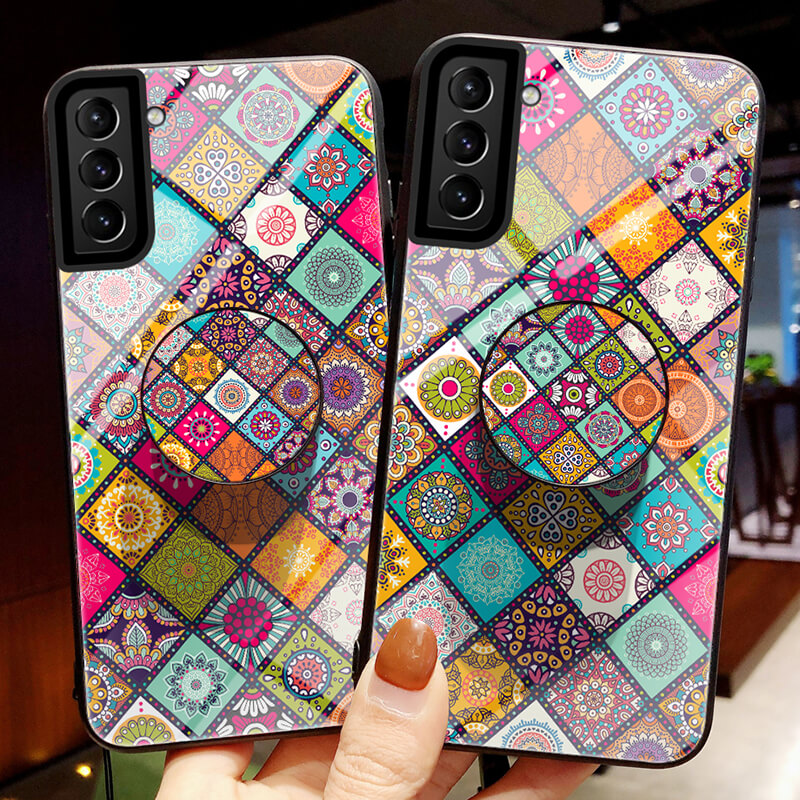 Boho style Glass Popsocket phone case for Samsung S21