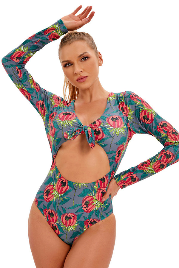 Printed Front Hollow Long Sleeve UPF50+ Rash Guard