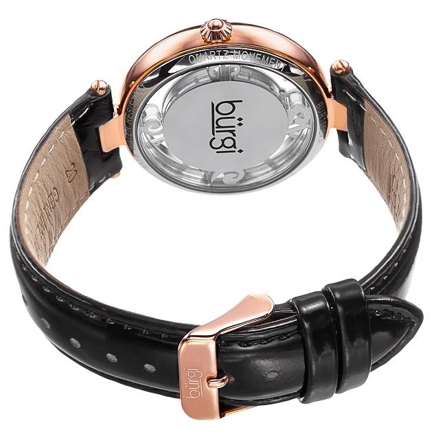 Burgi BUR150BKR Quartz Swarovski Crystal Accented Leather Strap Womens Watch