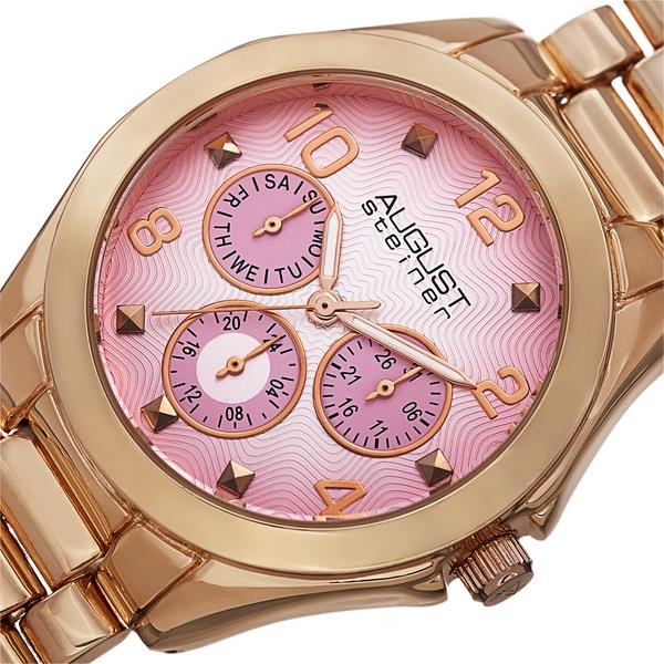 August Steiner AS8150RG Day Date GMT Subdials Pink Dial Rosetone Womens Watch