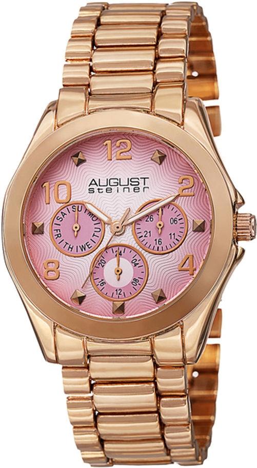 August Steiner AS8150RG Day Date GMT Subdials Pink Dial Rosetone Womens Watch