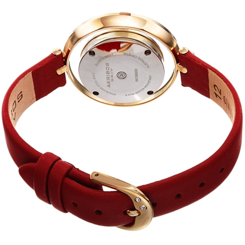 Akribos XXIV AK1060RD Swarovski Gold Tone Red Satin Leather Womens Watch