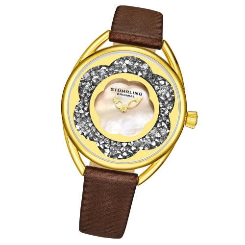 Stuhrling 995 04 Lily Mother of Pearl Crystal Accented Flower Brown Womens Watch