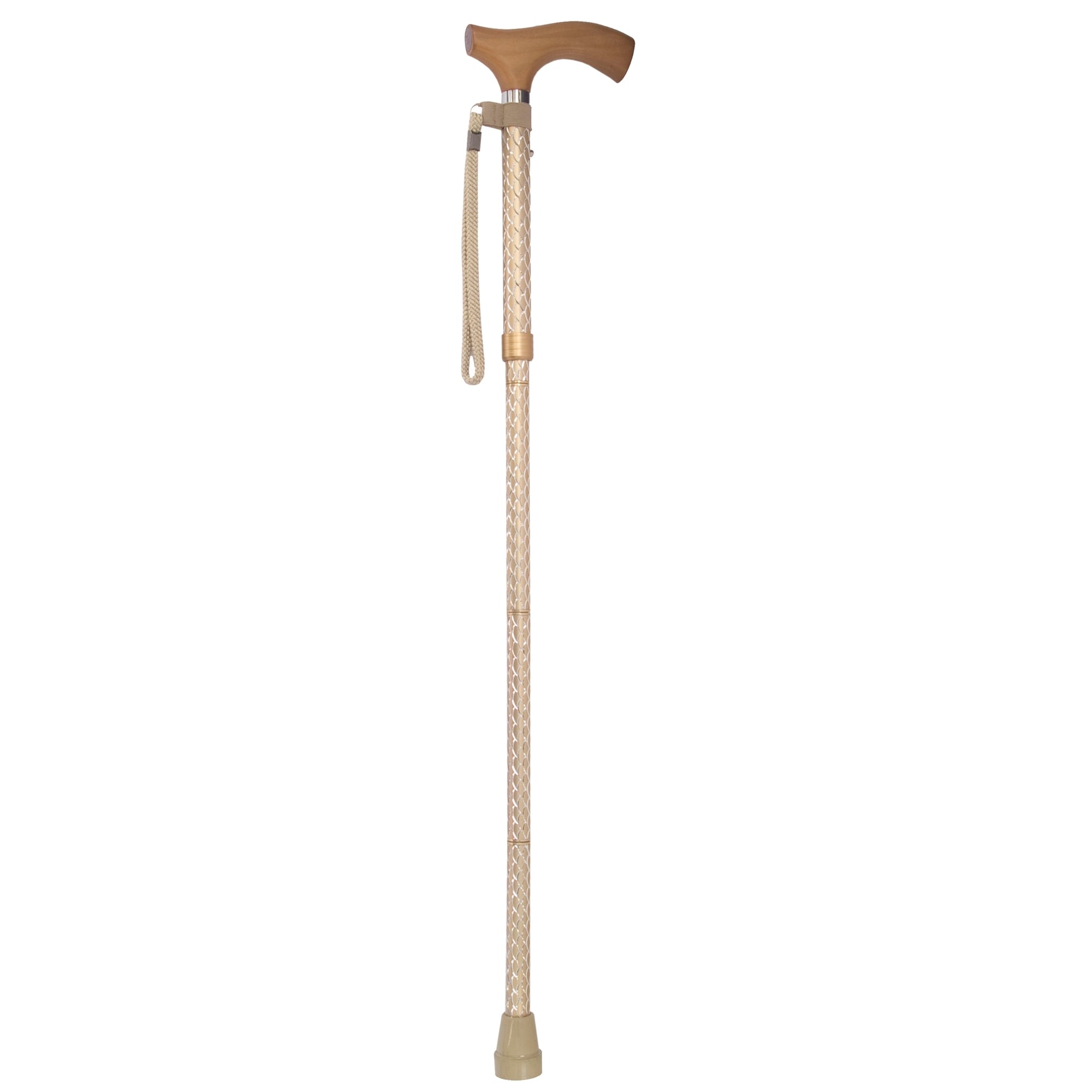 Folding Walking Stick Cane, Engraved Pearl Gold