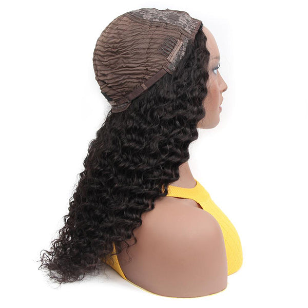 VSHOW HAIR None Lace Wigs Deep Wave Human Hair U Part Wigs Natural Color