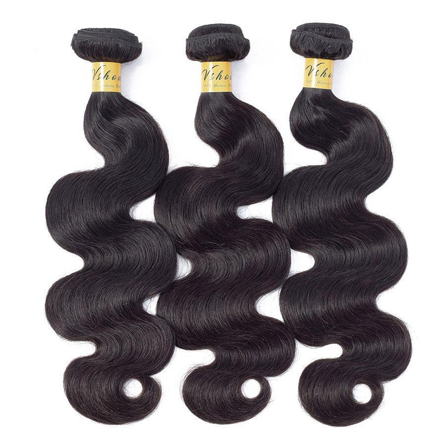 VSHOW HAIR Premium 9A Malaysian Virgin Human Hair Body Wave 3 or 4 Bundles with Closure Popular Sizes