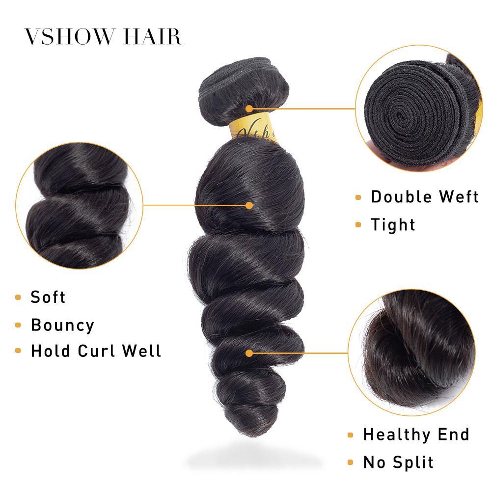 VSHOW HAIR Premium 9A Mongolian Virgin Human Hair Loose Wave 3 or 4 Bundles with Closure Popular Sizes