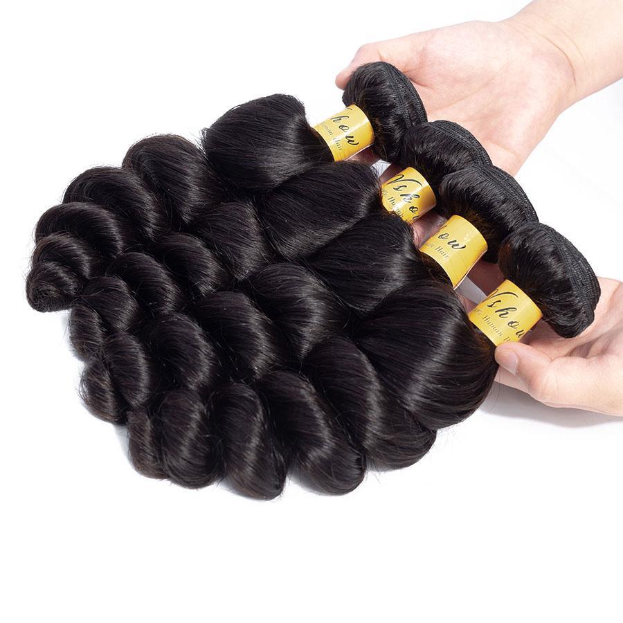 VSHOW HAIR Premium 9A Mongolian Virgin Human Hair Loose Wave 3 or 4 Bundles with Closure Popular Sizes