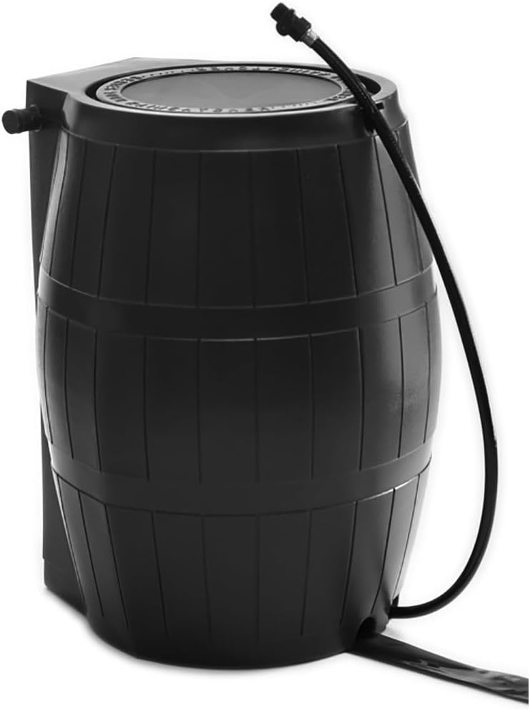50-Gallon BPA Free Flat Back Home Rain Catcher Water Storage Collection Barrel for Watering Outdoor Plants & Gardens