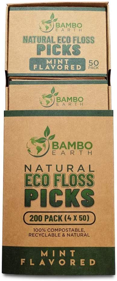 Natural Dental Floss Picks - Eco Friendly Cruelty Free Vegan Biodegradable Compostable BPA Free Zero Waste Packaging - 2 Sets 400 Pack