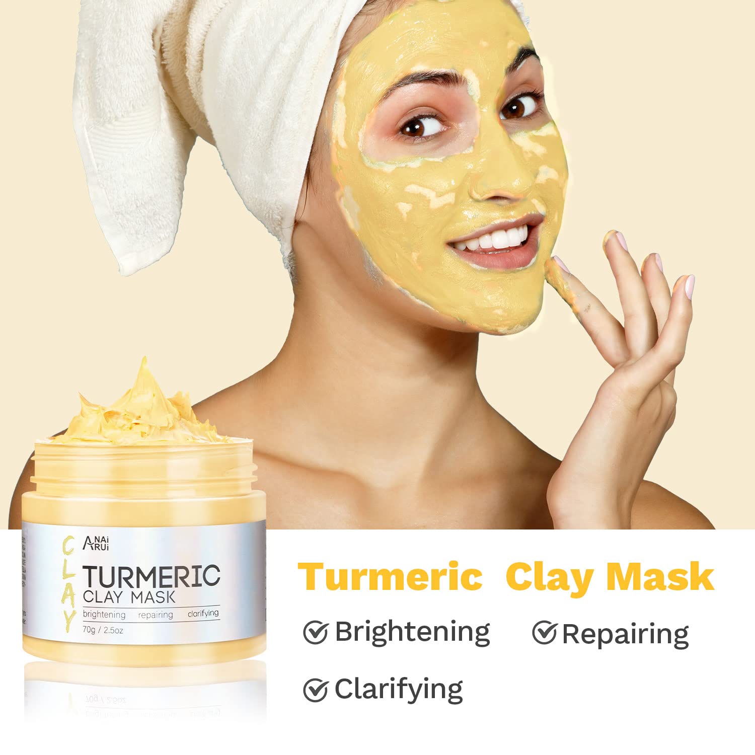 Turmeric Clay Mask, Green Tea and Dead Sea Minerals, Spa Facial Mask Set 2.5 oz each