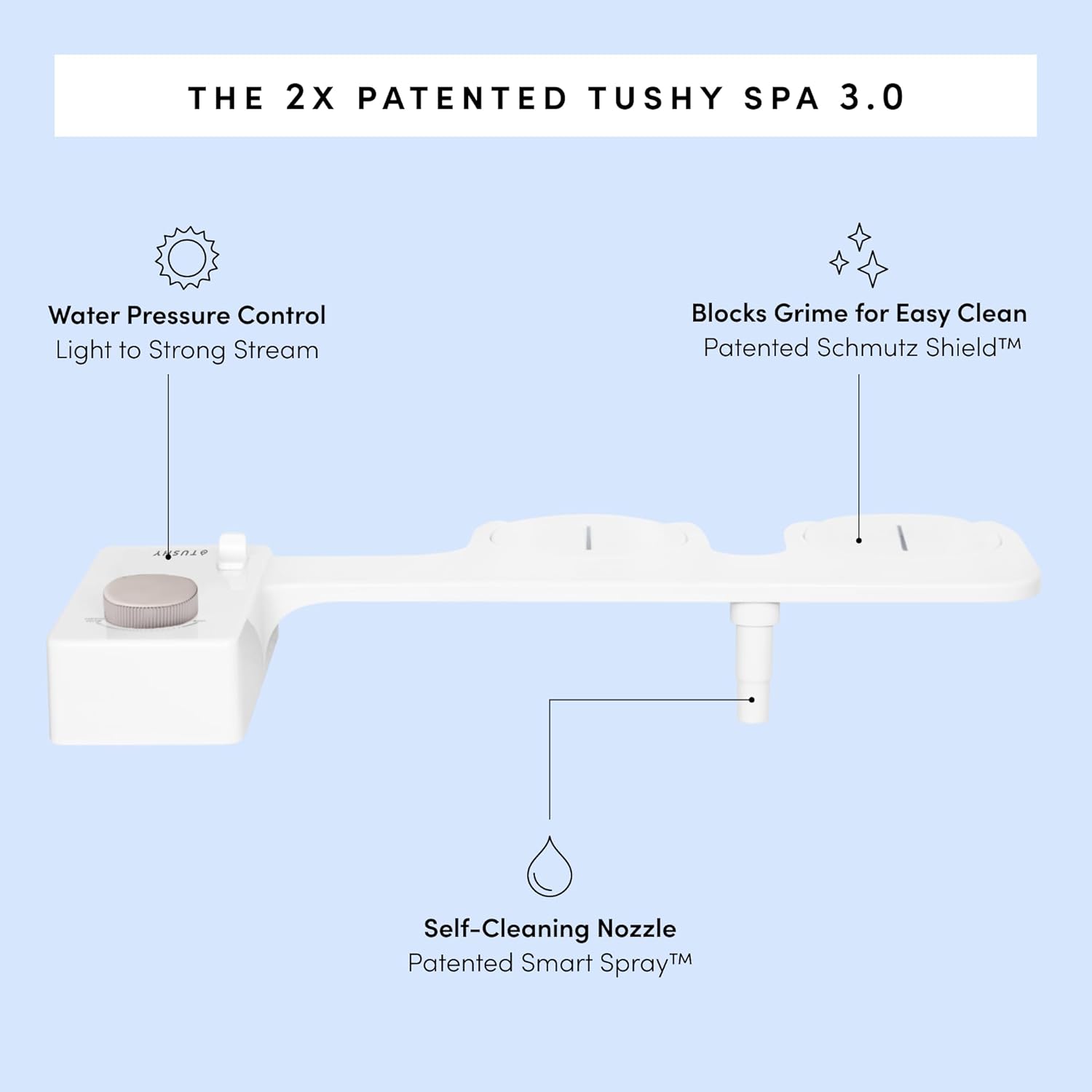 3.0 Bidet Toilet Seat Attachment - Non-Electric Self Cleaning Water Sprayer, Adjustable Water Pressure Nozzle, Angle Control, Easy Home Installation