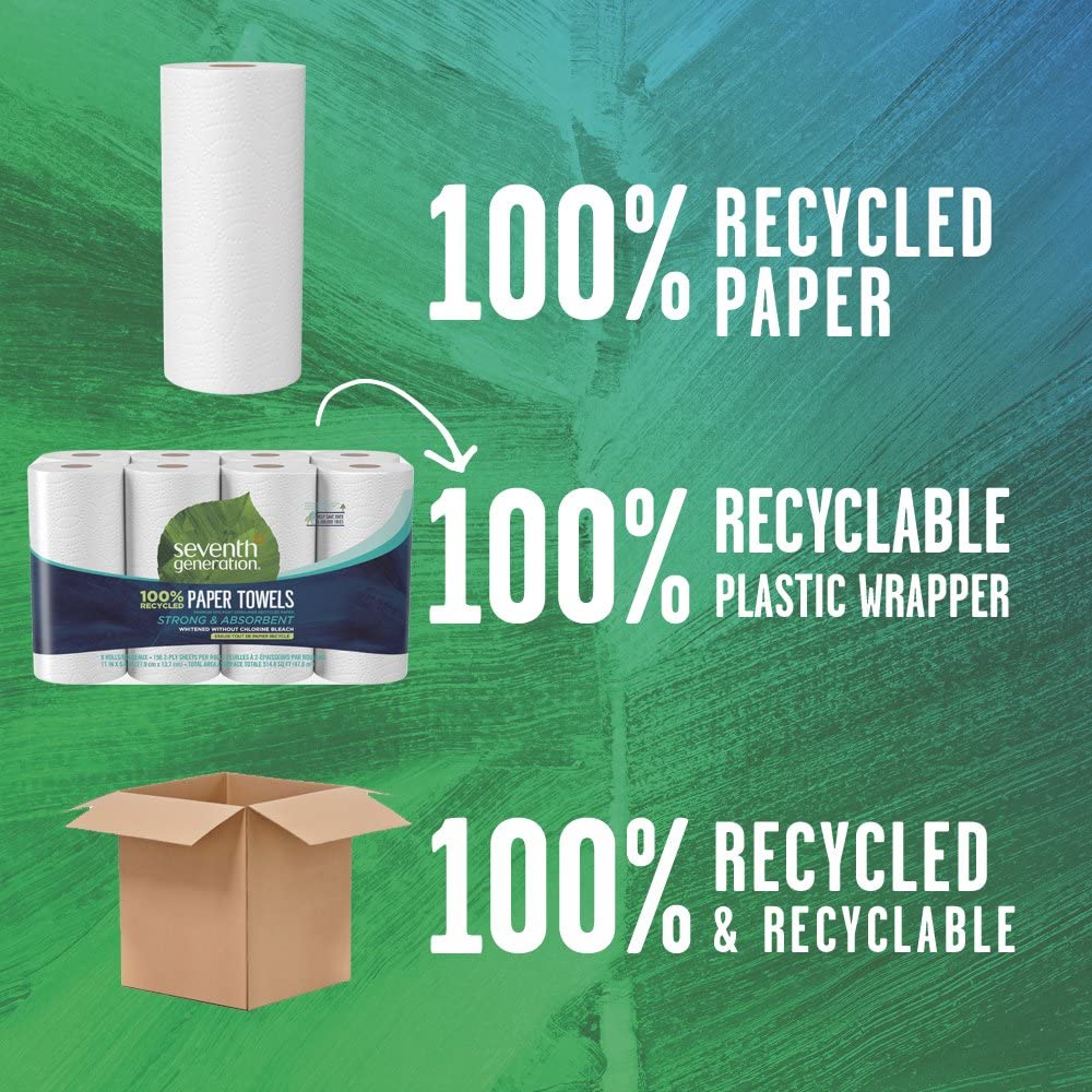 Paper Towels, 100% Recycled Paper, 2-ply, 8 Count, Pack of 4