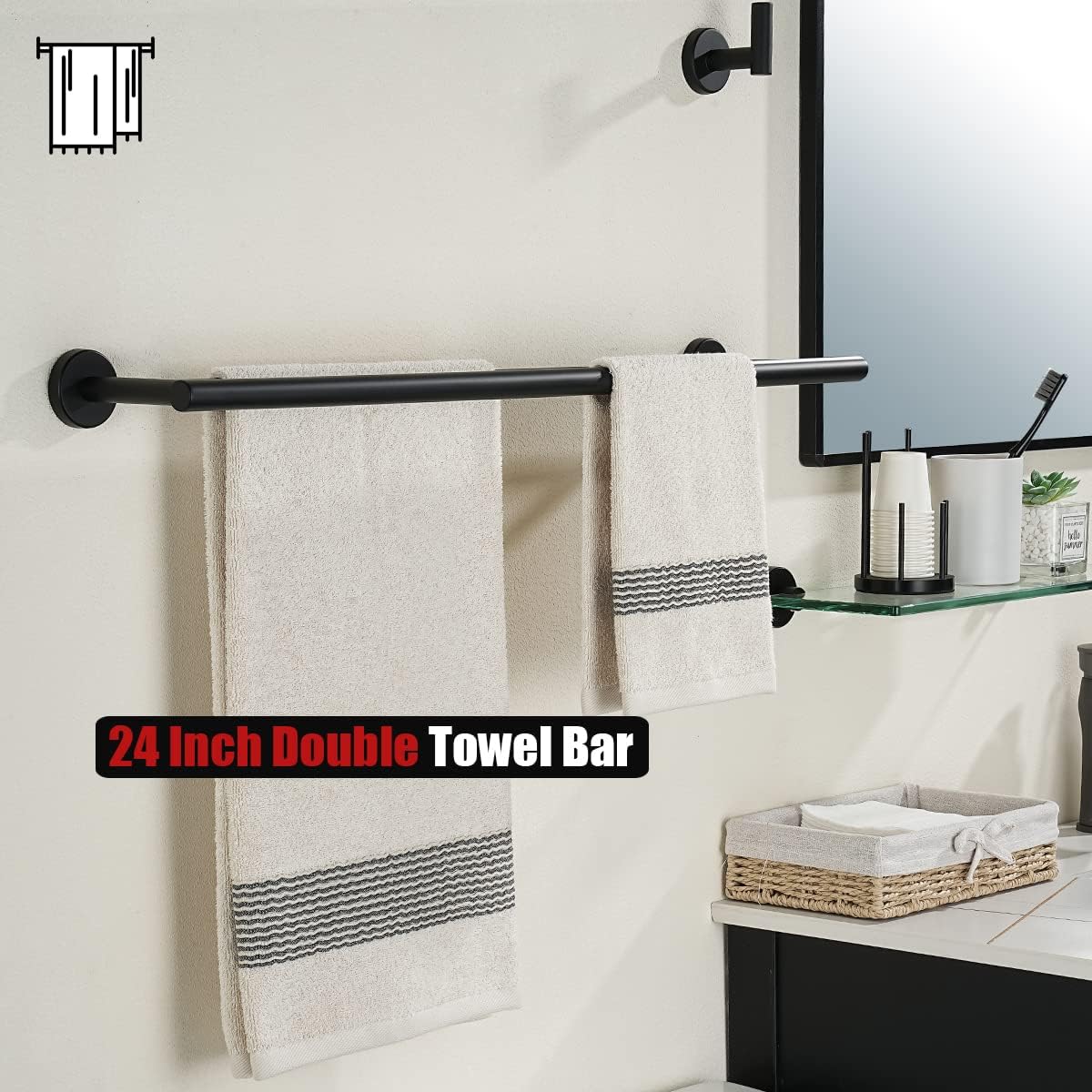 Double Towel Bar, 304 Stainless Steel Thicken 0.8mm Bath Towel Rack for Bathroom, Towel Holder Wall Mount