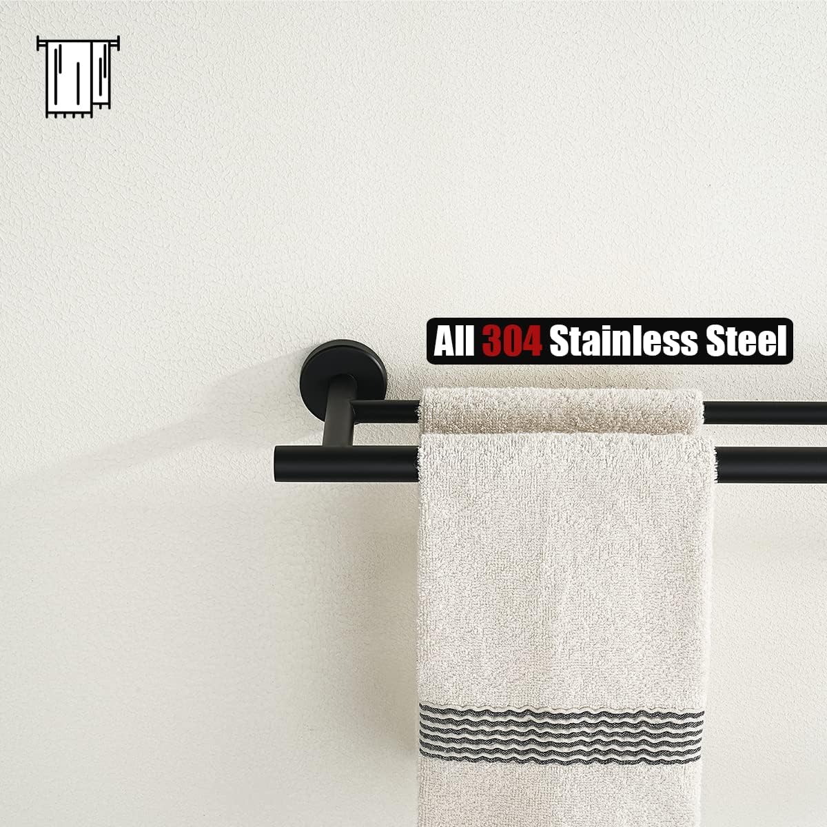 Double Towel Bar, 304 Stainless Steel Thicken 0.8mm Bath Towel Rack for Bathroom, Towel Holder Wall Mount