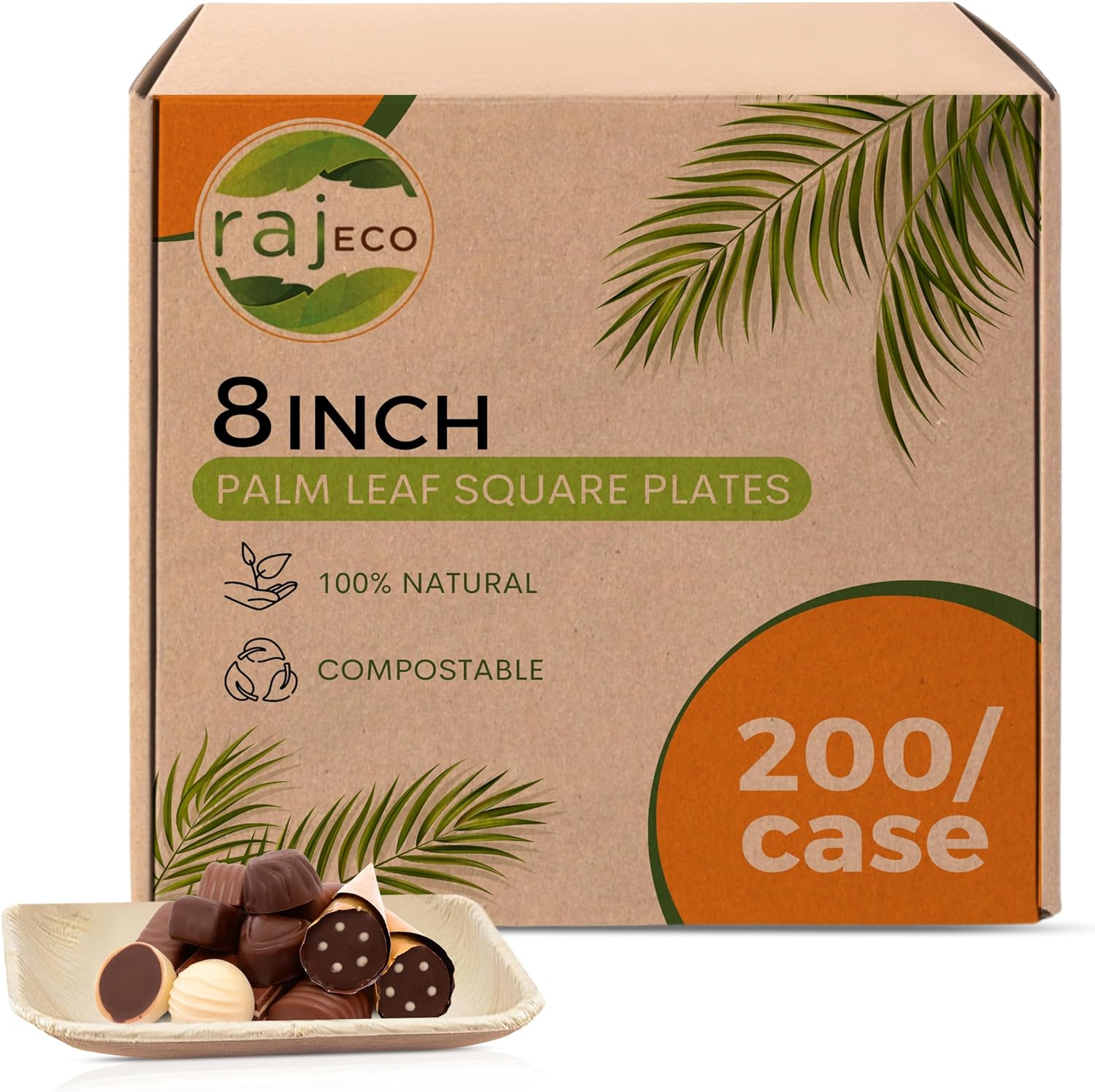 Compostable Palm Leaf Plates Like Bamboo Plates Disposable - 8 Inches Square Plates