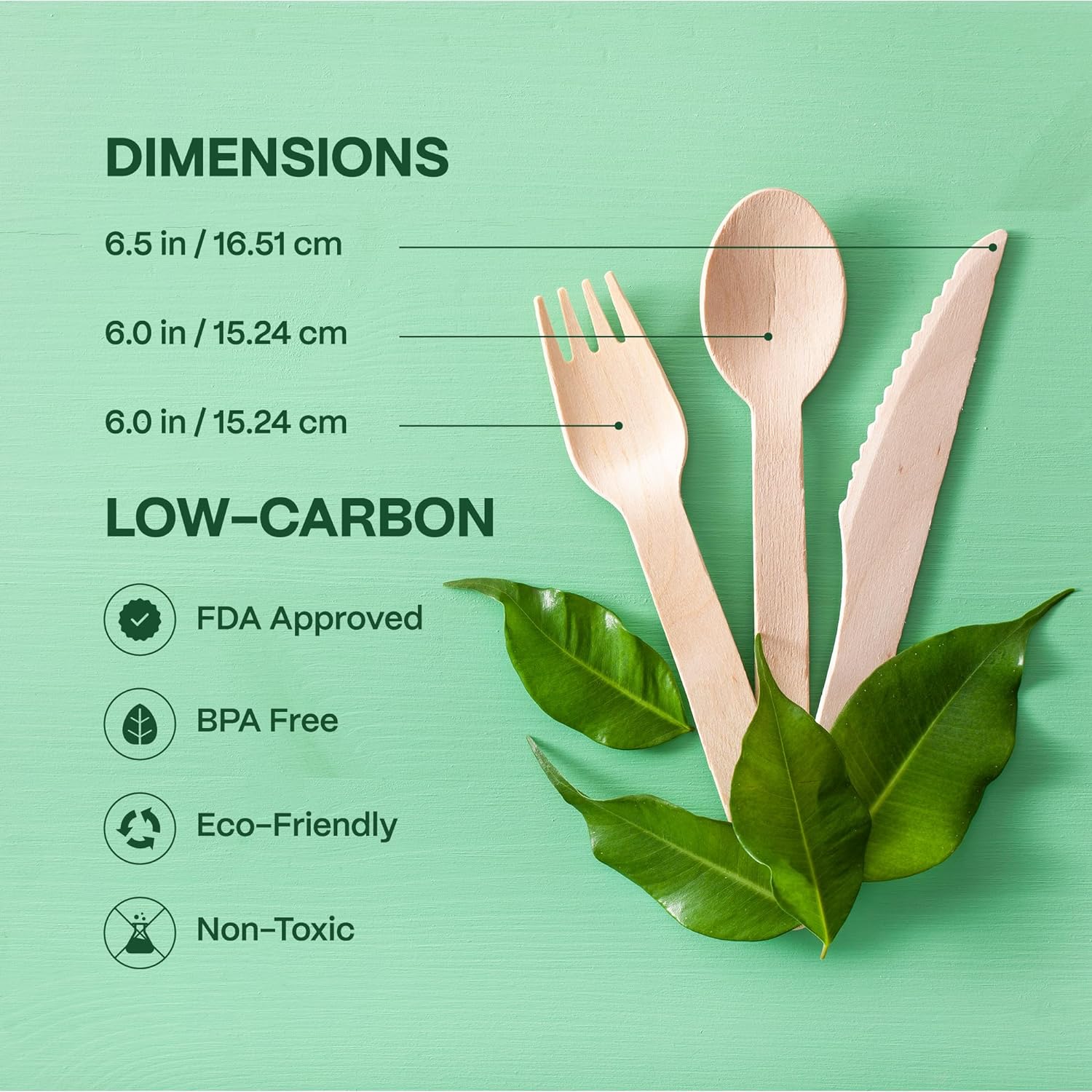 100% Compostable Cutlery Set - 300 Pieces Wooden Utensils, 120 Forks, 90 Knives, 90 Spoons - Disposable Eco Friendly