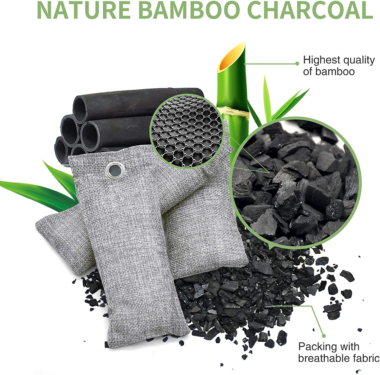 Activated Bamboo Charcoal Natural Eco Friendly for Home, Car, Closet, Shoes, 12 Pack per set - 2 Sets