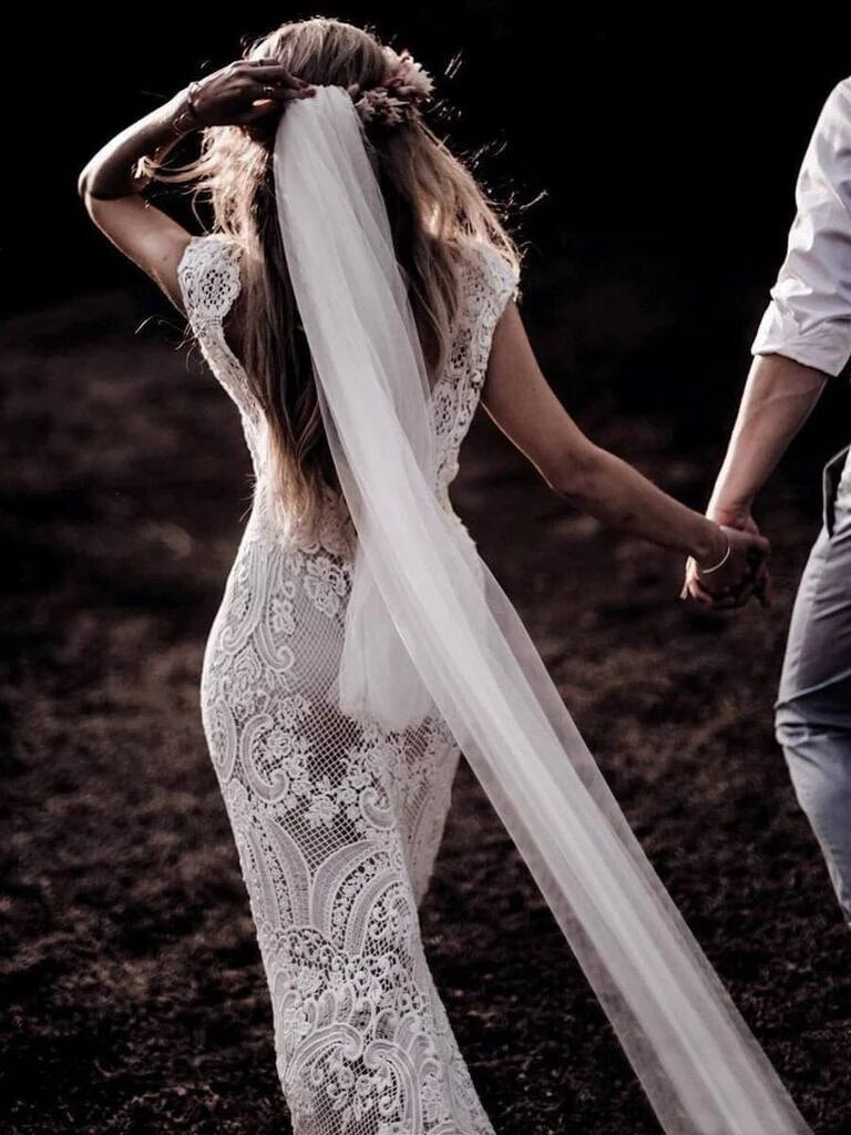 794#Deep V-Neck Sexy Backless Cap Sleeve Lace Sheath Boho Bohemian Wedding Bride Dress REAL PHOTO FACTORY PRICE CUSTOM MADE