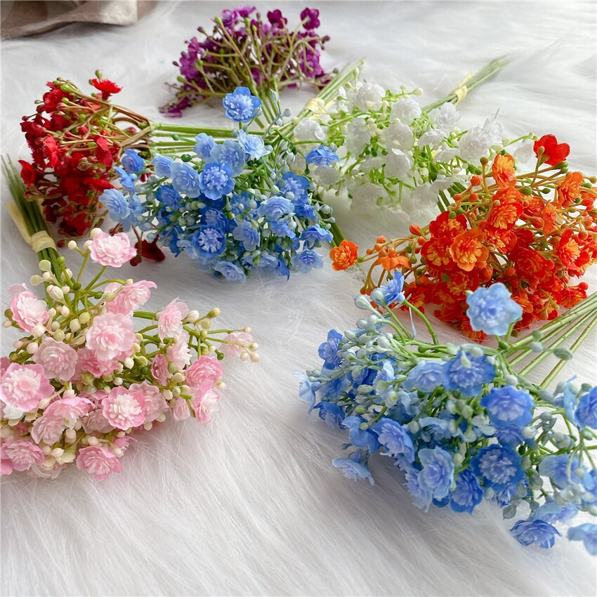 42Heads Babysbreath small bundle white blue artificial Flowers for Christmas Wedding decoration flores artificiales room decor