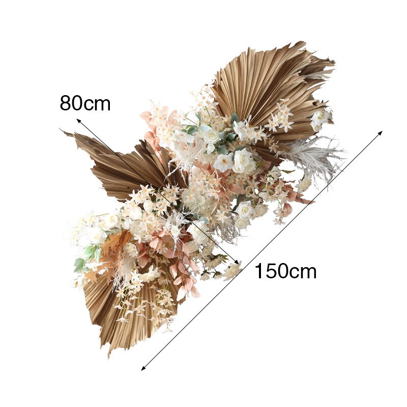 Primary color natural dry cattail fan leaf artificial flower row outdoor wedding outdoor wedding arch background wall decoration