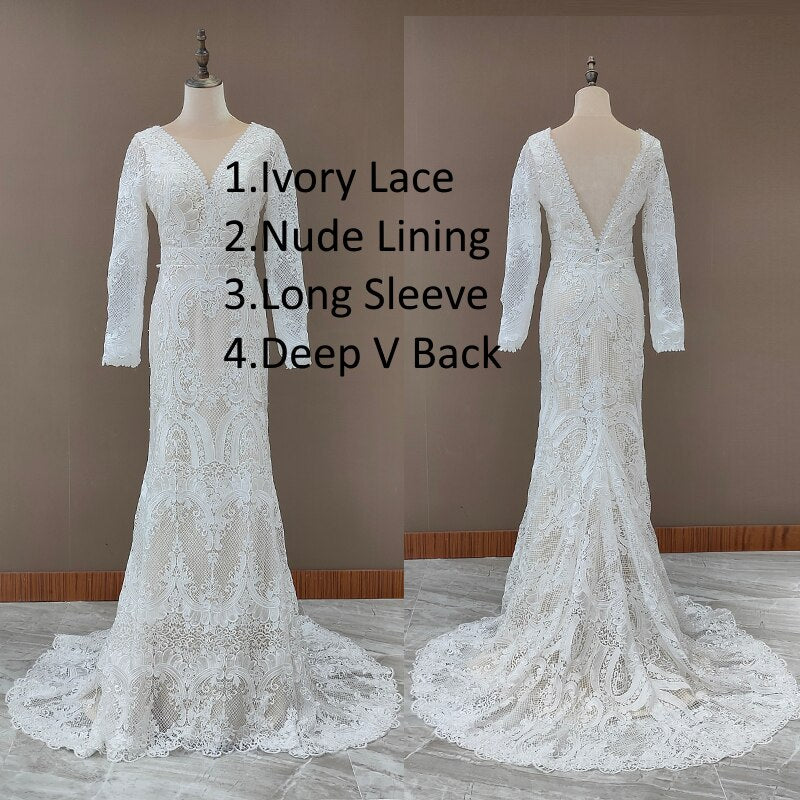 794#Deep V-Neck Sexy Backless Cap Sleeve Lace Sheath Boho Bohemian Wedding Bride Dress REAL PHOTO FACTORY PRICE CUSTOM MADE