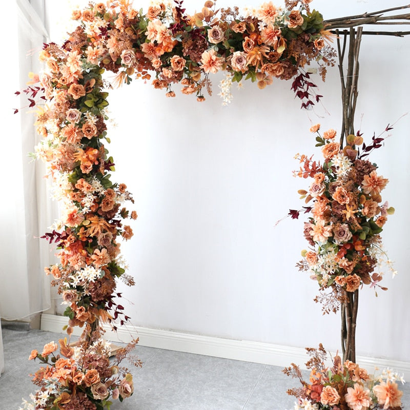 Vintage Orange Artificial Flower Row Wedding Arch Decoration Outdoor/Indoor Door Arrangement Party Props Wall Flowers