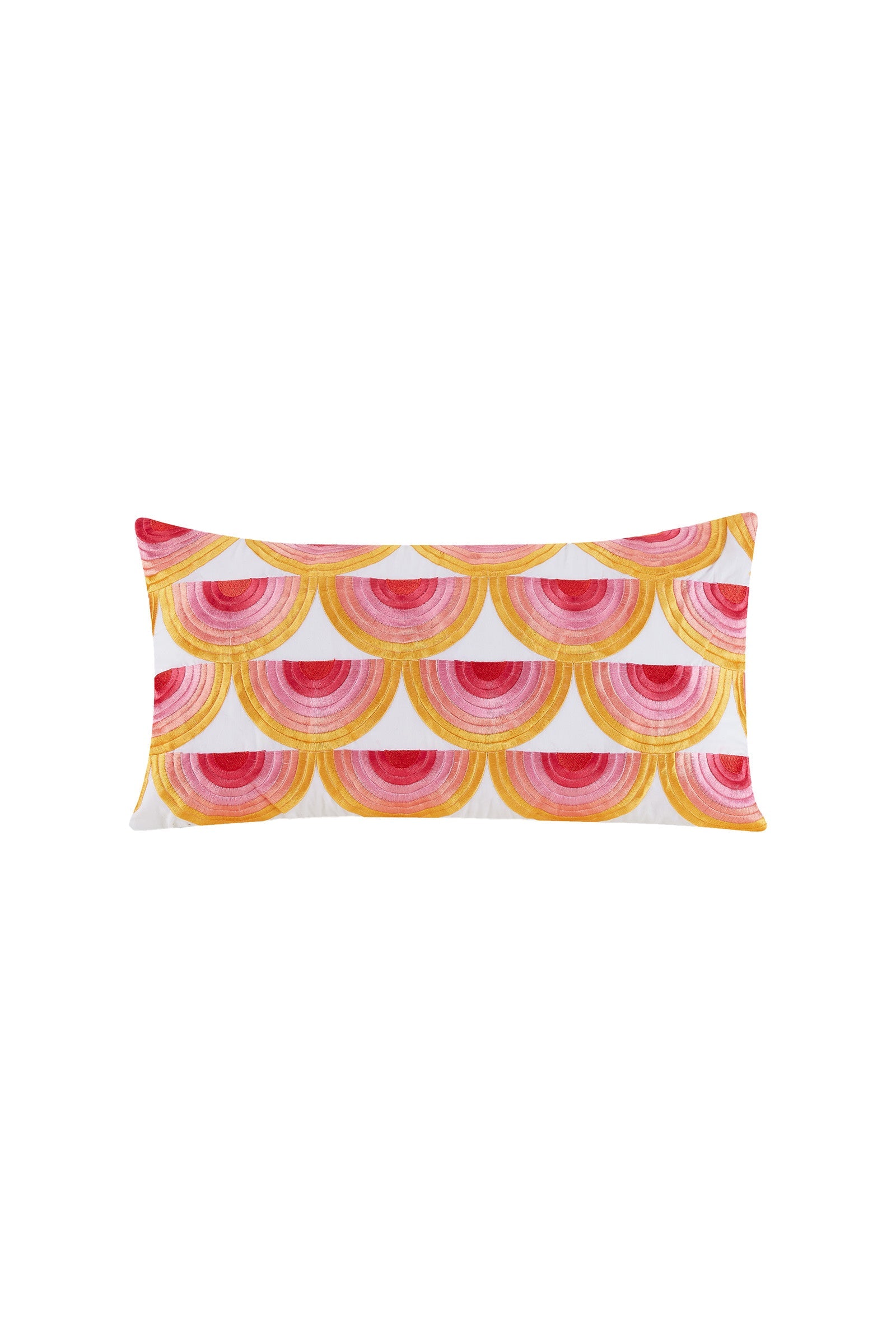 SATIN STITCH EMBROIDERED PINK/YELLOW THROW PILLOW