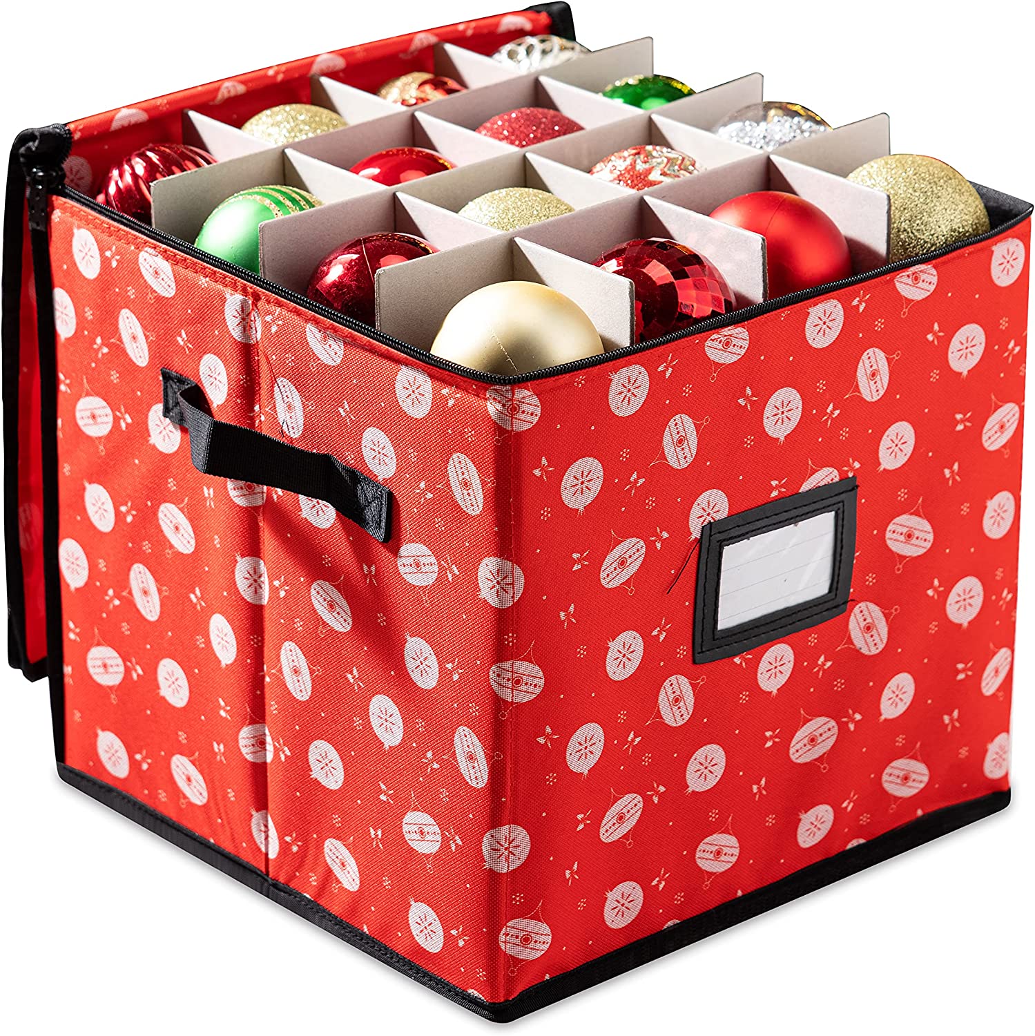 Christmas Ornament Storage Box with Ornament Pattern (Red)