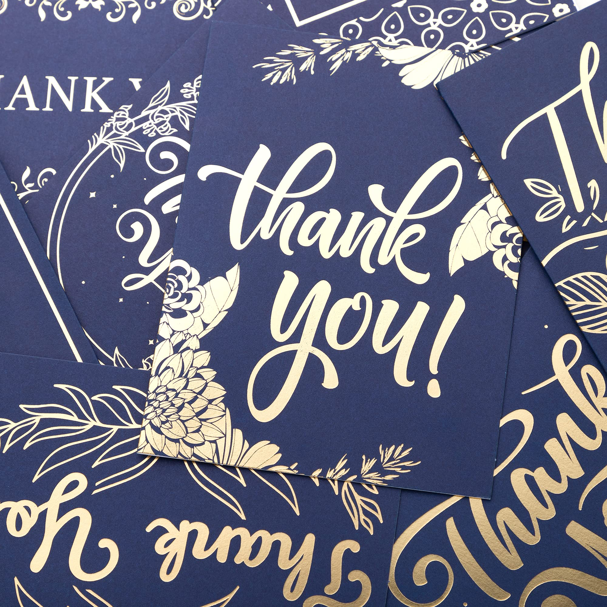 Gold Foil Navy Blue Color Thank You Card