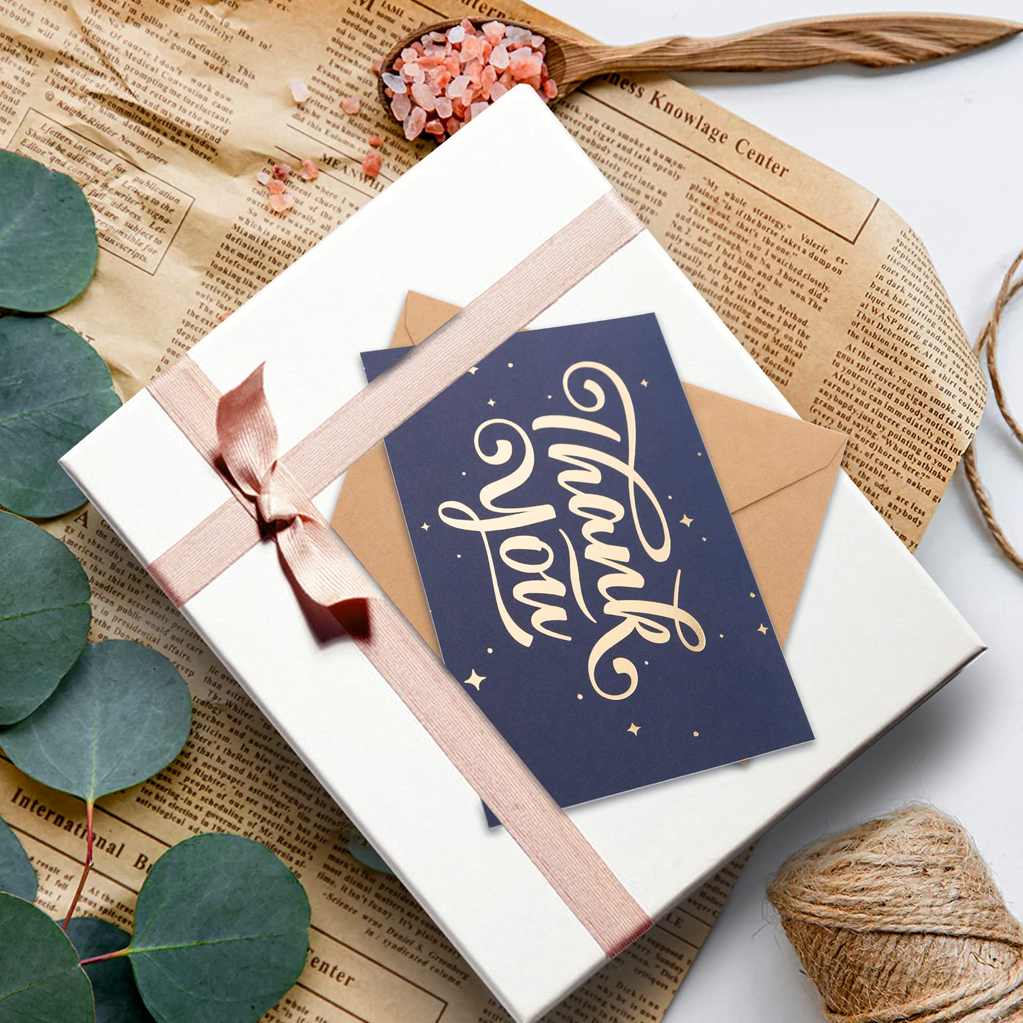 Gold Foil Navy Blue Color Thank You Card