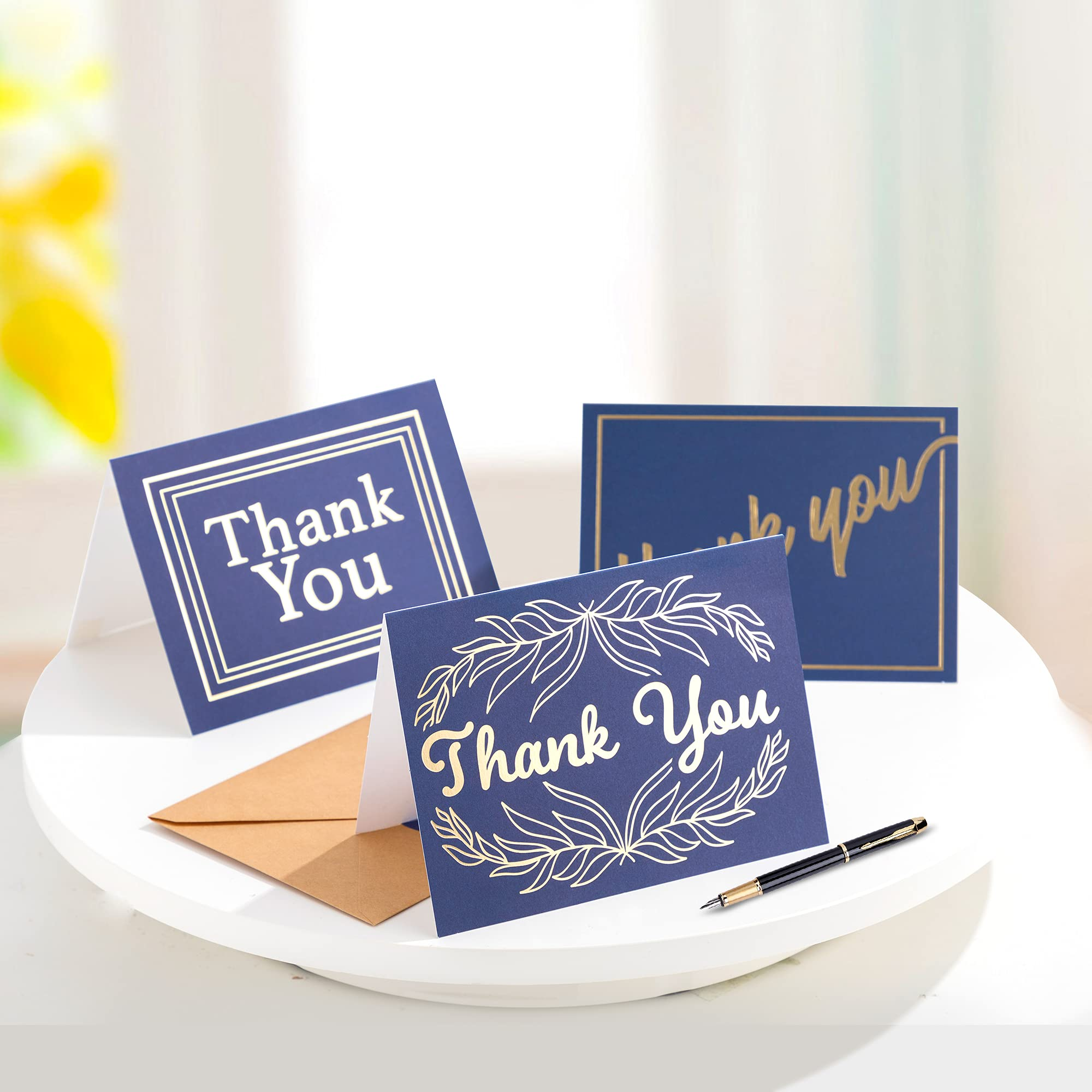 Gold Foil Navy Blue Color Thank You Card