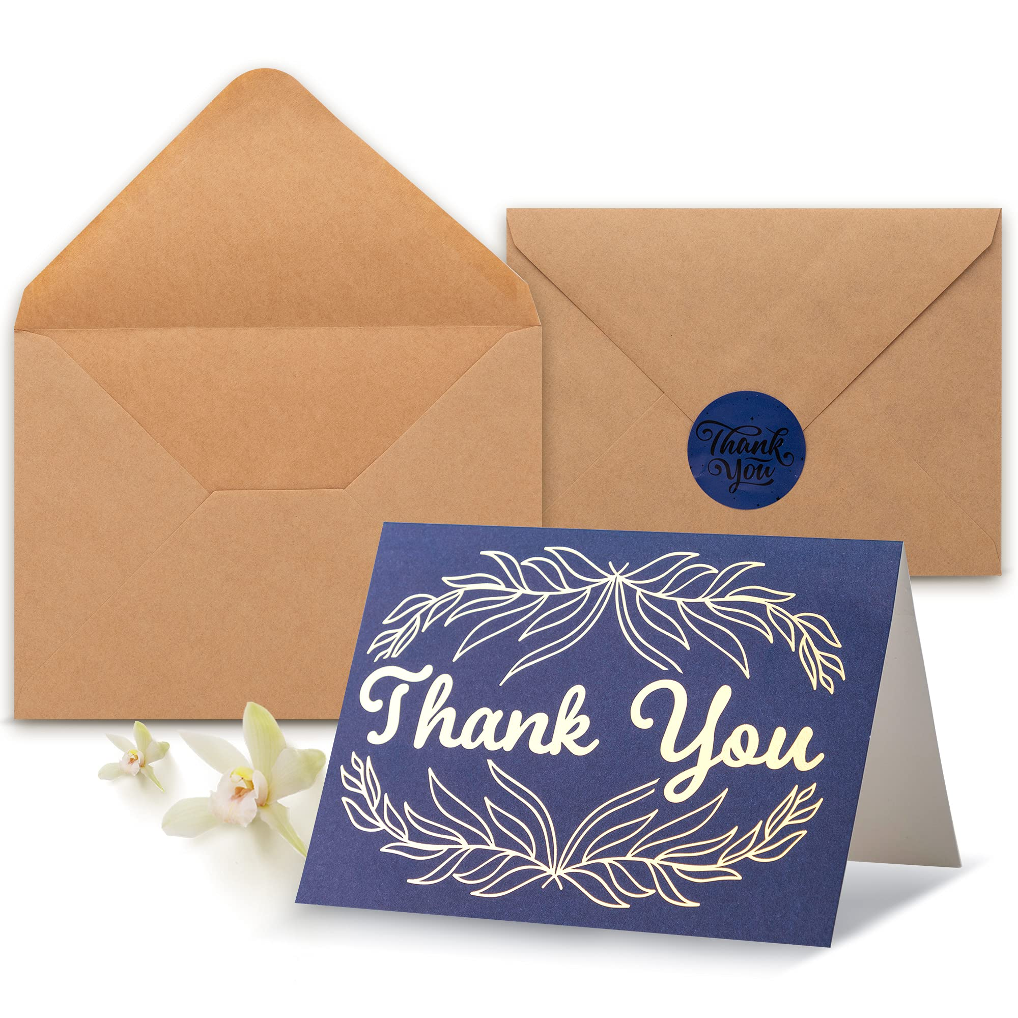 Gold Foil Navy Blue Color Thank You Card