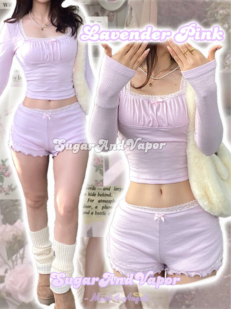 Raina Lavender Pink Girly Top + Shorts Set
