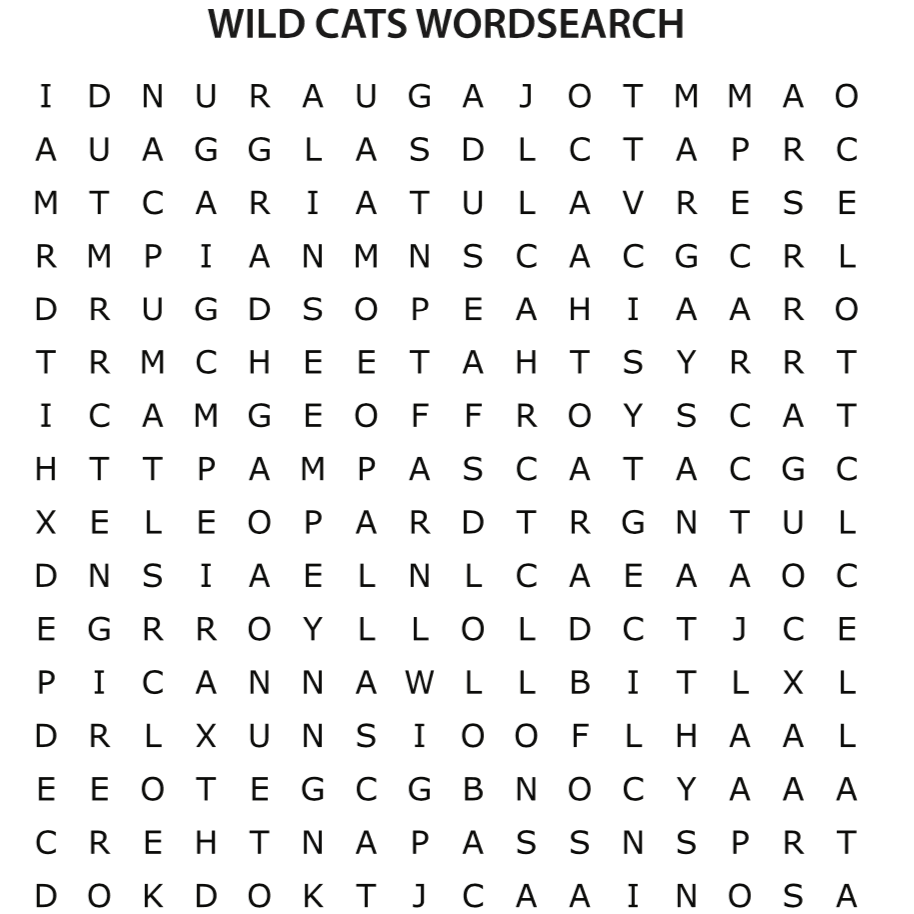 Wild Cat Word Search | Free Download
