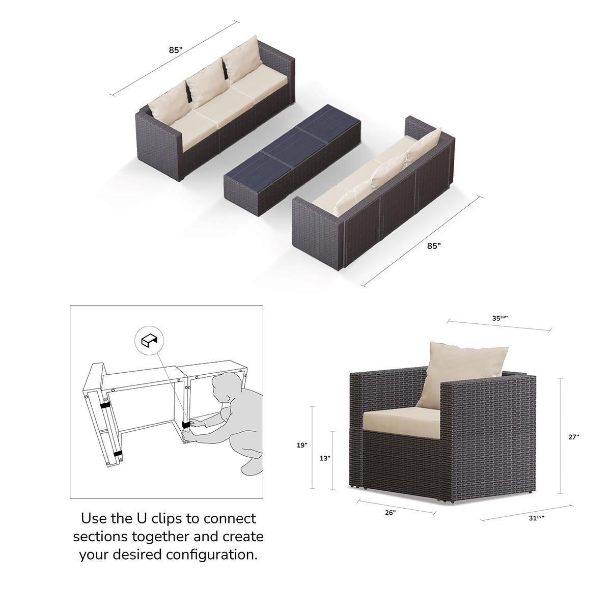 Transformer Patio Conversation Set - Modular 9 Piece to 15