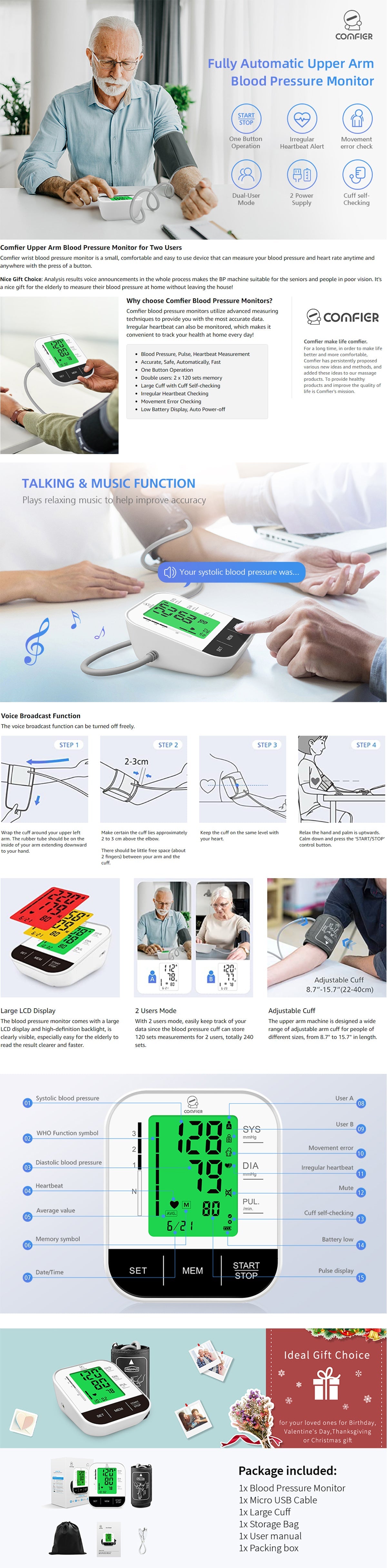 Comfier Arm Blood Pressure Monitor & Blood Pressure Cuff Machine for H