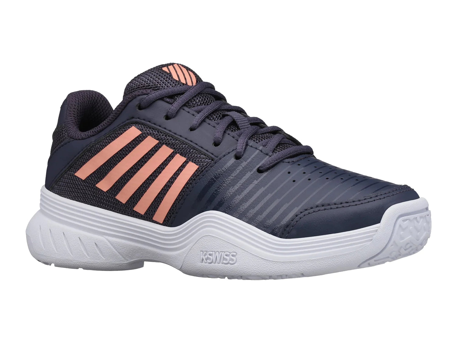 K-Swiss Varsity V Court Express Omni Tennis Shoes in Graystone/Peach Nectar/White