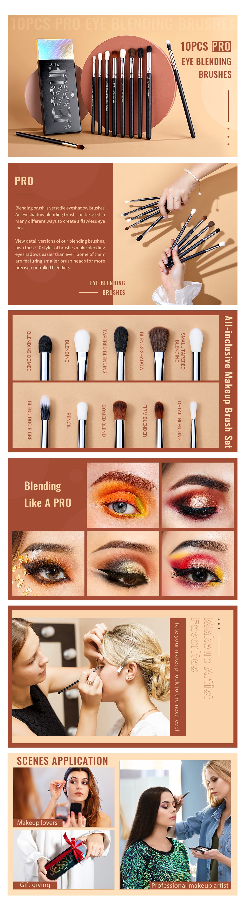 Jessup Eye Makeup Brushes Set Professional Blending Brush for Makeup Eyeshadow 13pcs Premium Synthetic Blender Brush Makeup Black T338