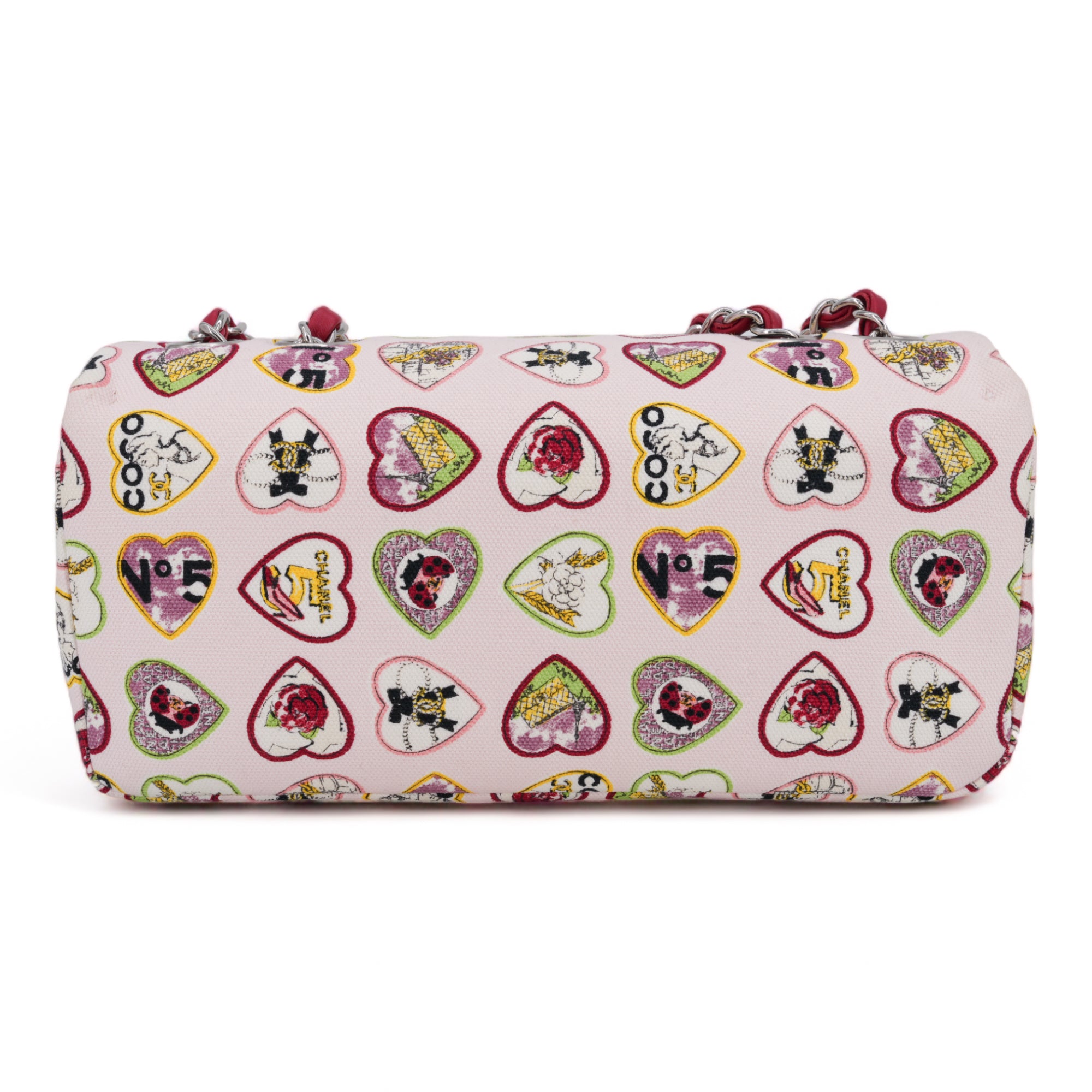 Valentine Coco Heart Motif Printed Pink Canvas East West Flap Bag
