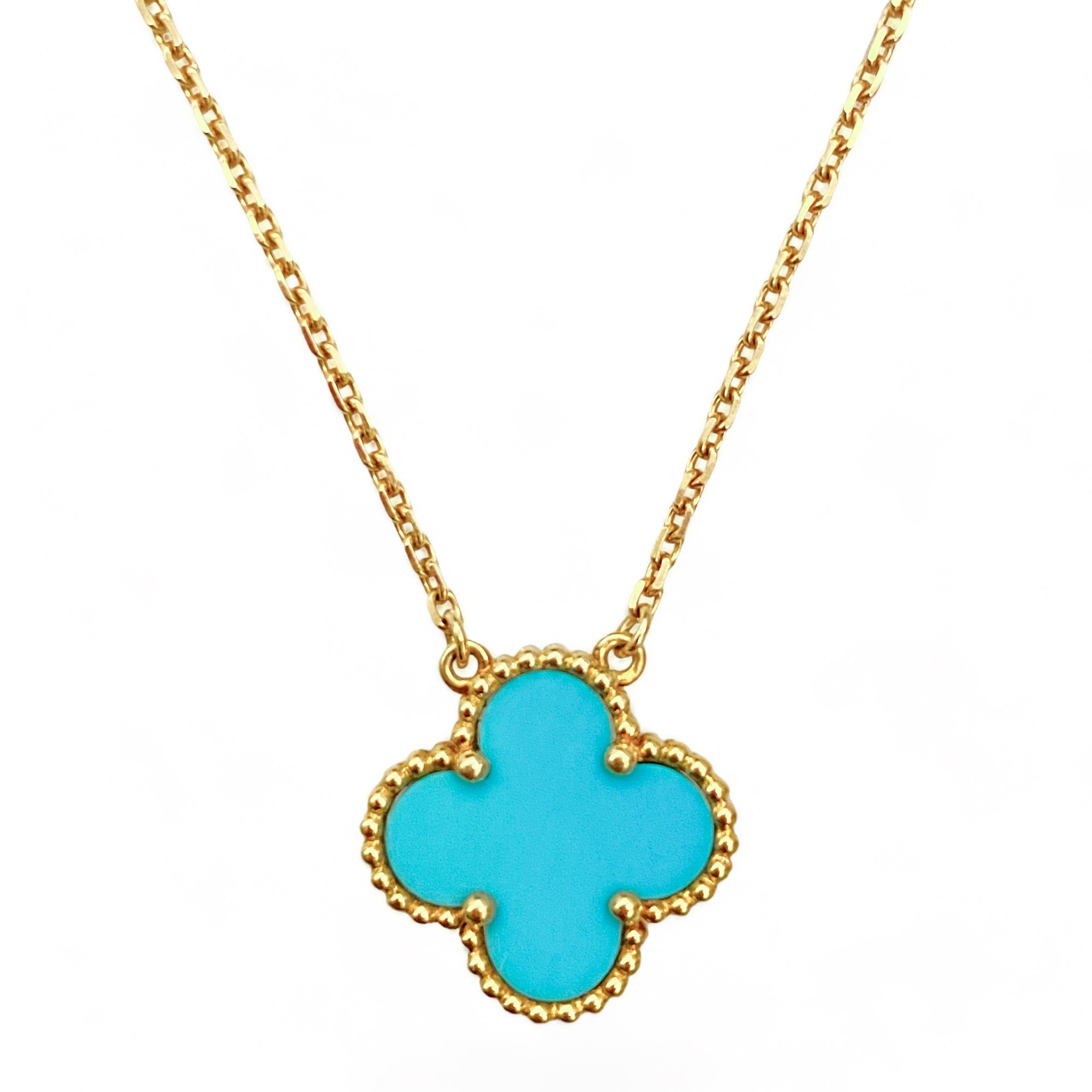 Turquoise Vintage Alhambra Pendant Necklace 18k Yellow Gold