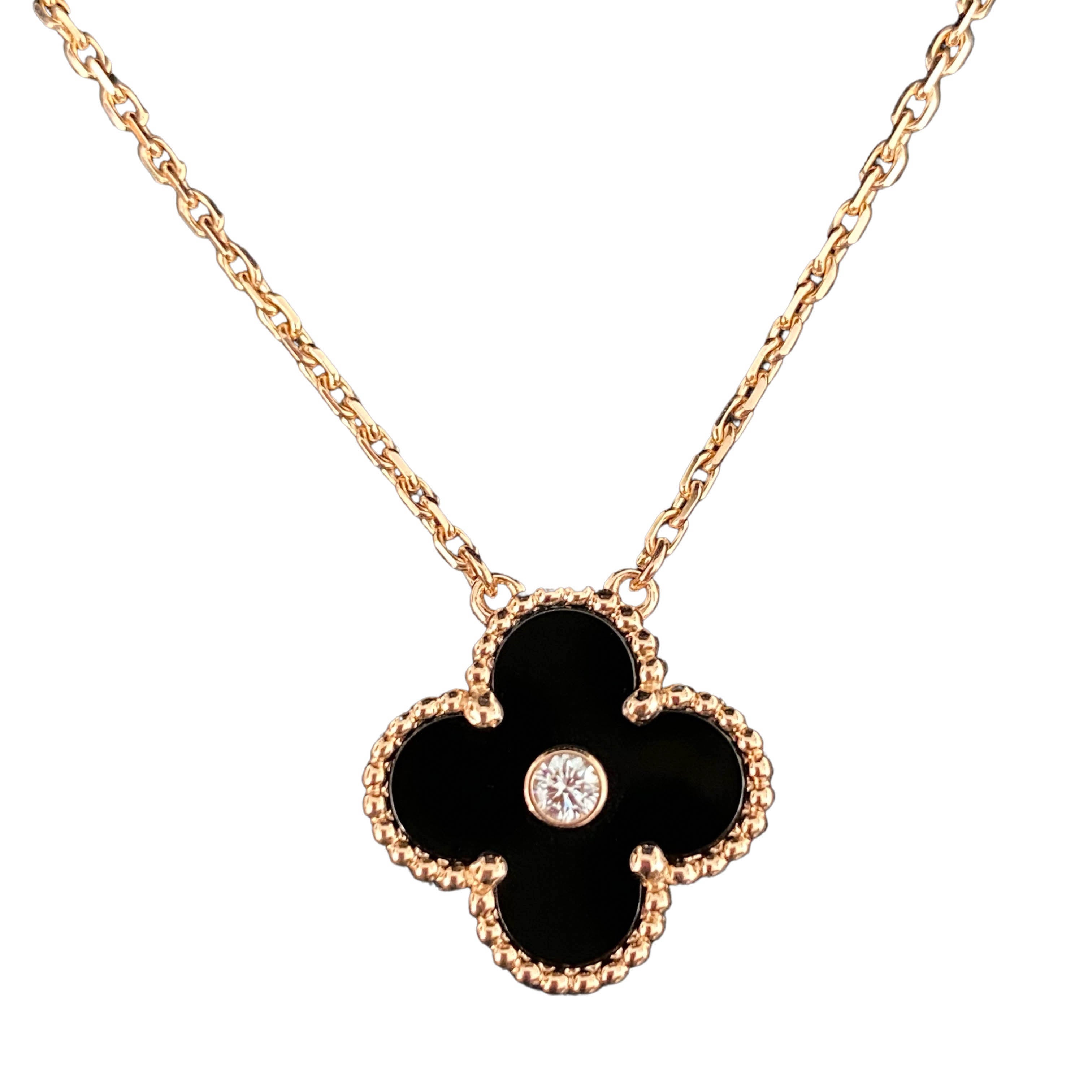 2016 Onyx Vintage Alhambra Holiday Diamond Pendant Necklace