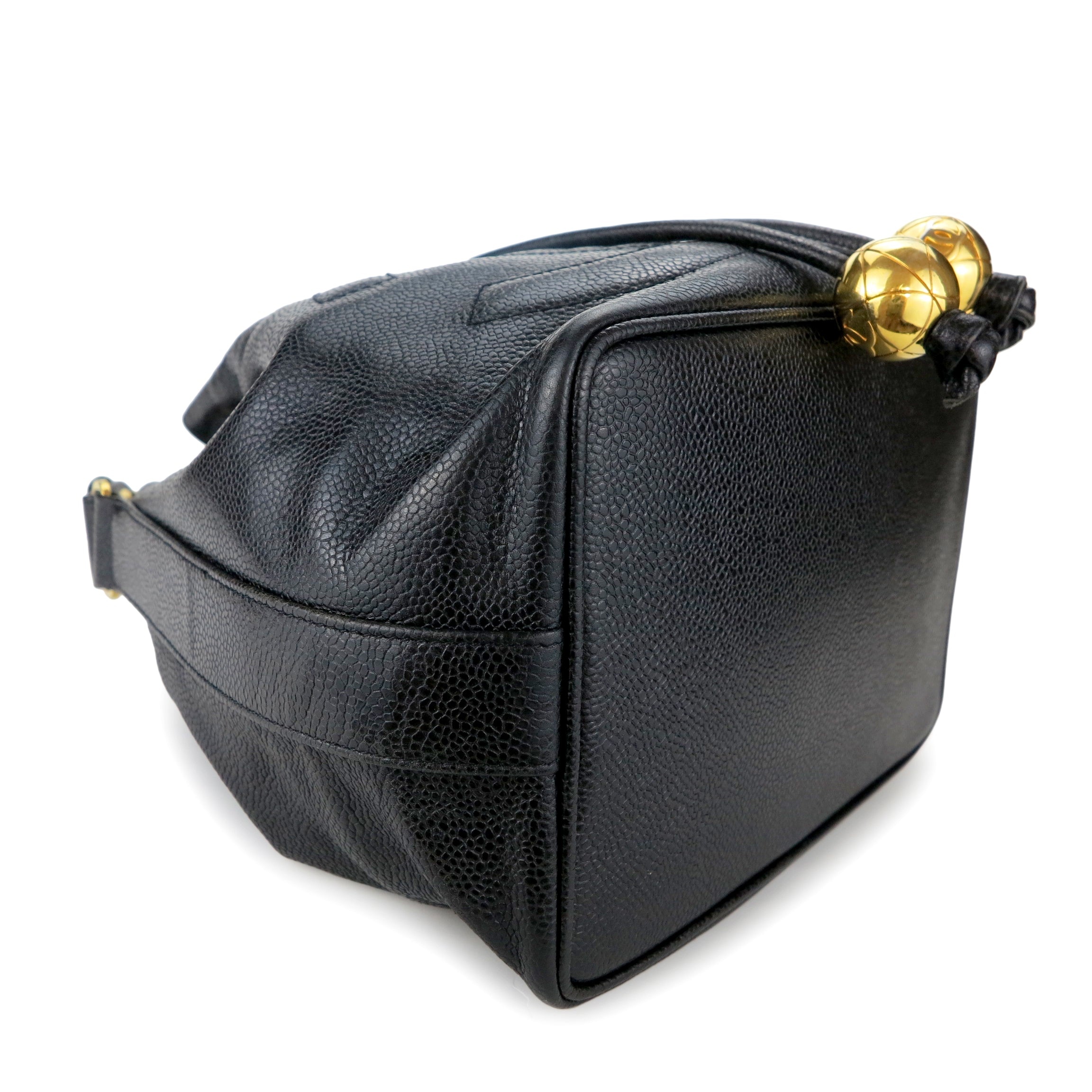 Vintage Oversized CC Drawstring Bucket Bag in Black Caviar