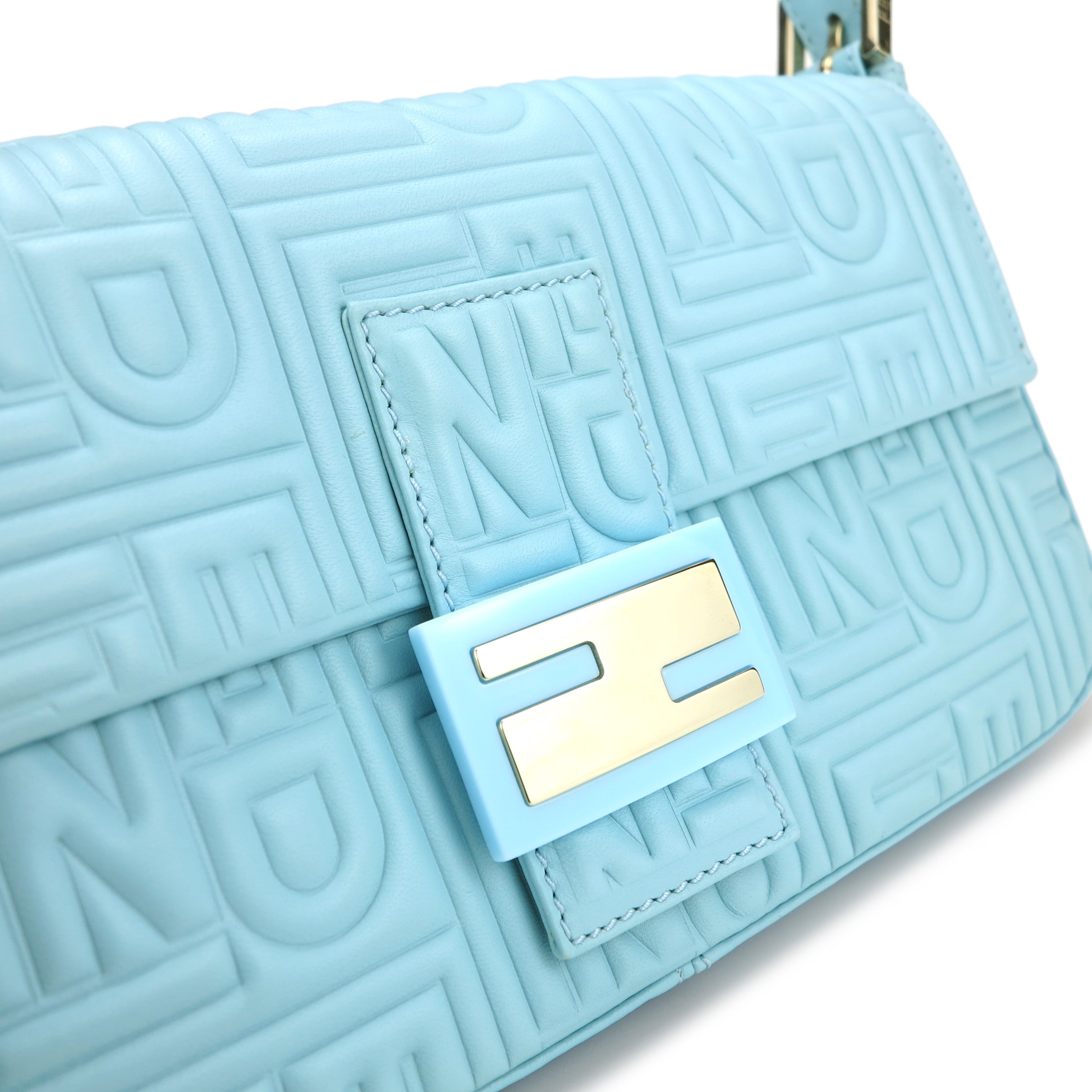 Logo-Embossed Nappa Baguette Bag in Tiffany Blue