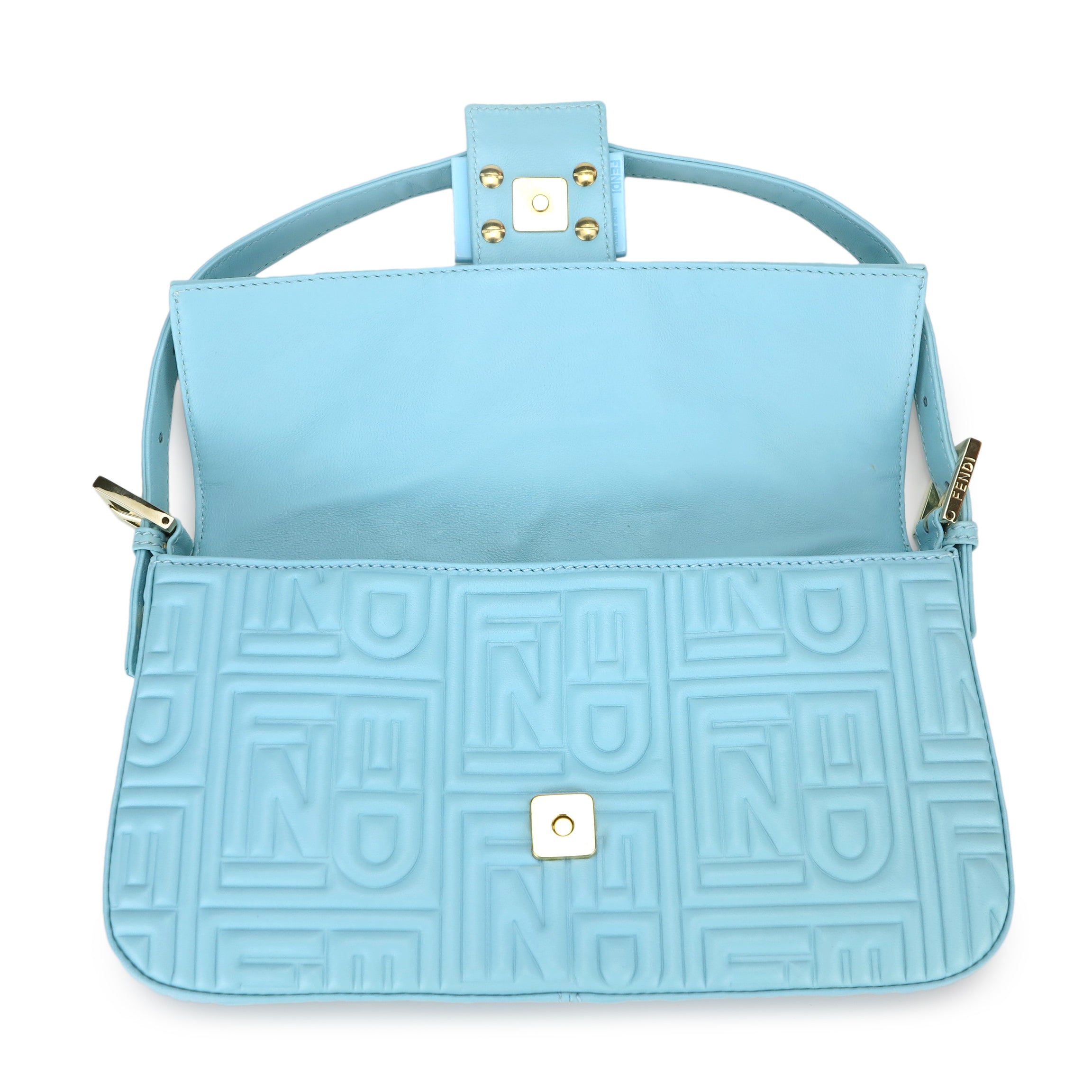 Logo-Embossed Nappa Baguette Bag in Tiffany Blue