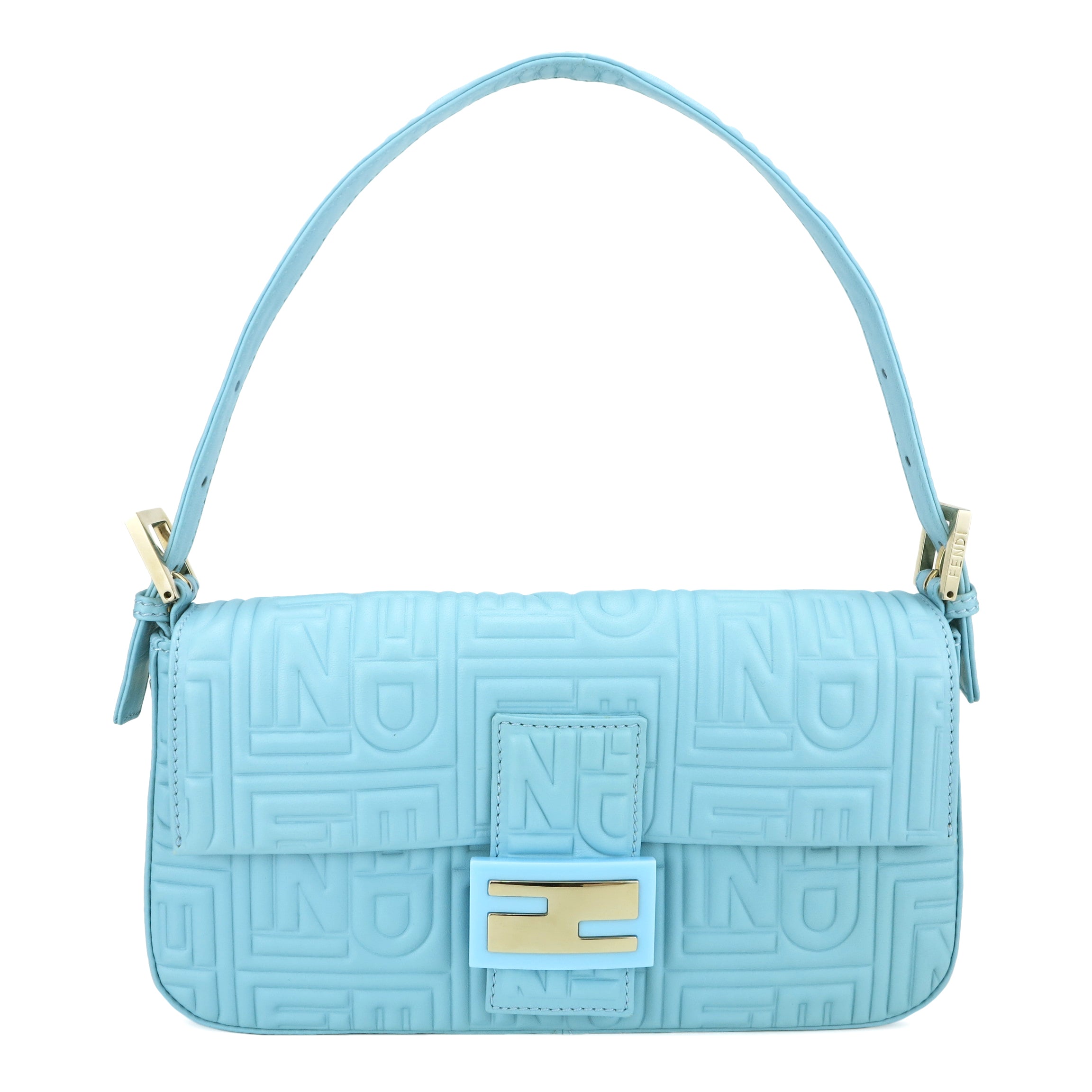 Logo-Embossed Nappa Baguette Bag in Tiffany Blue