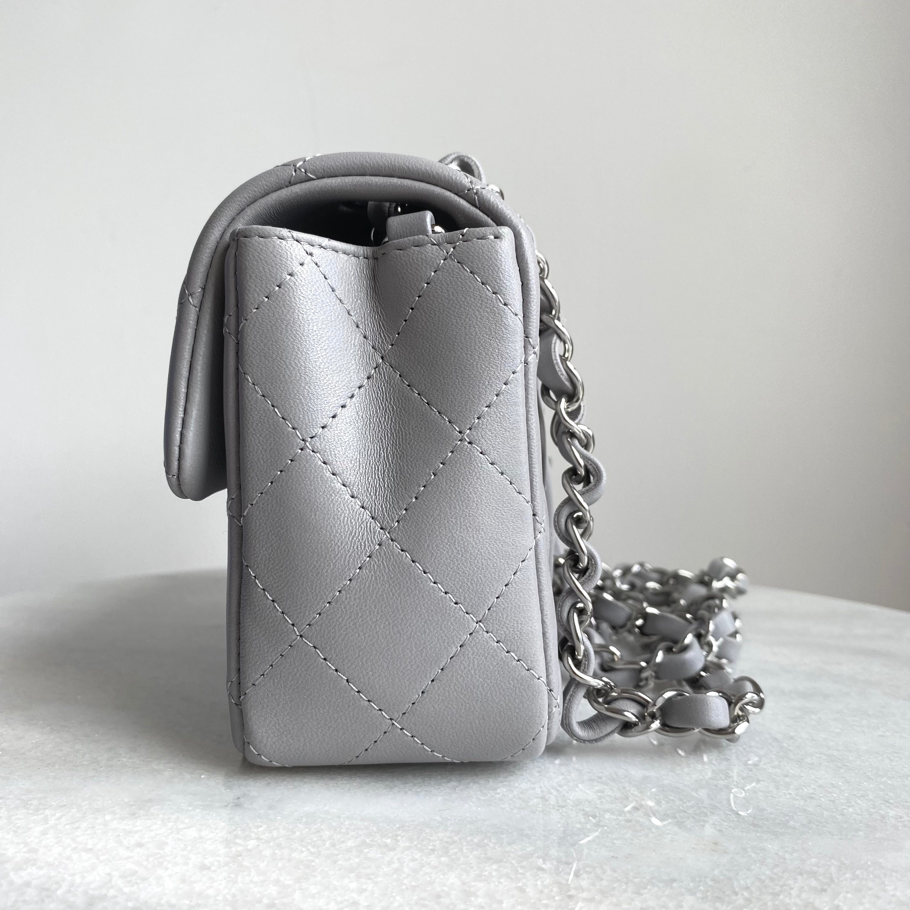 Mini Rectangular Flap Bag in 21B Grey Lambskin