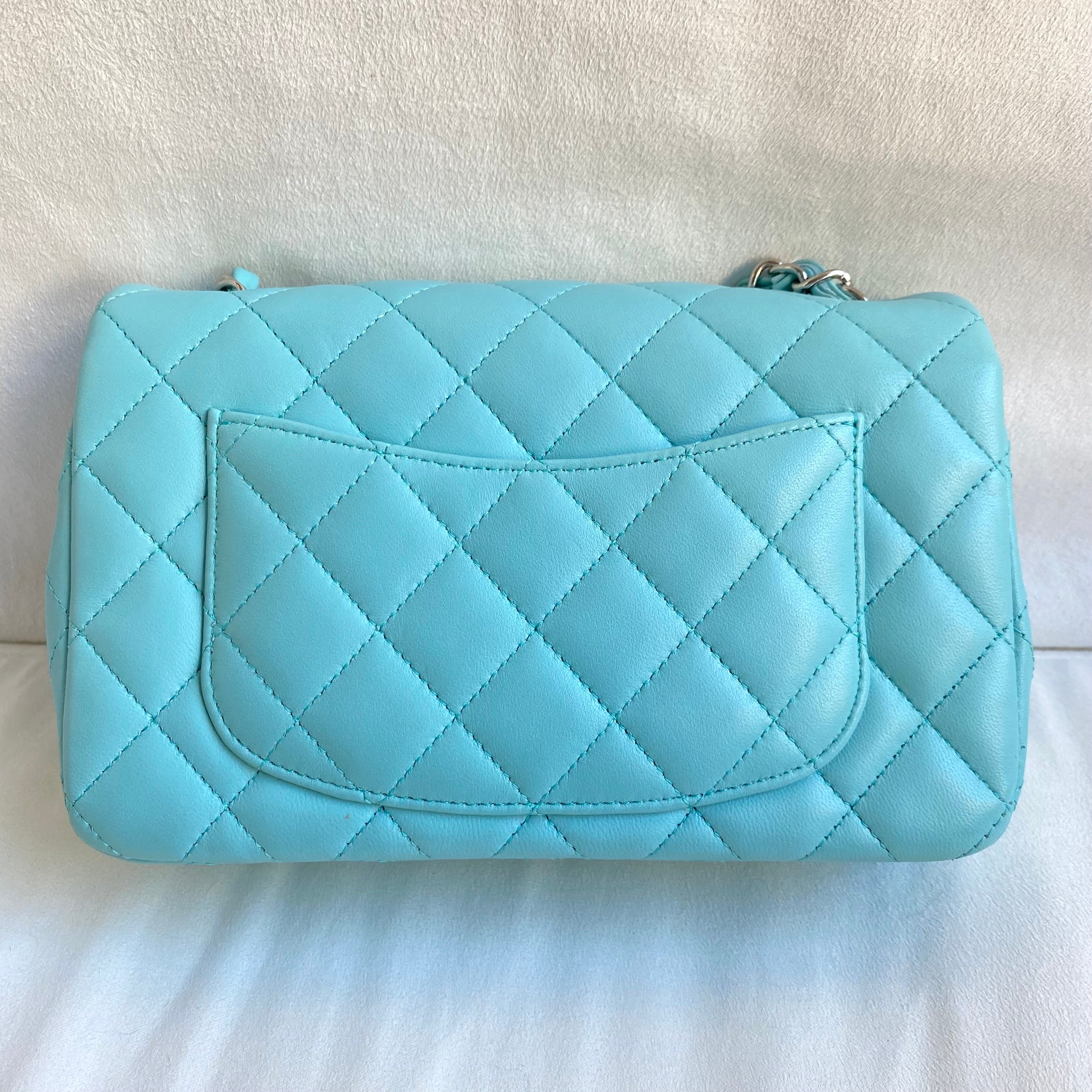 19C Tiffany Blue Lambskin Mini Rectangular Flap Bag